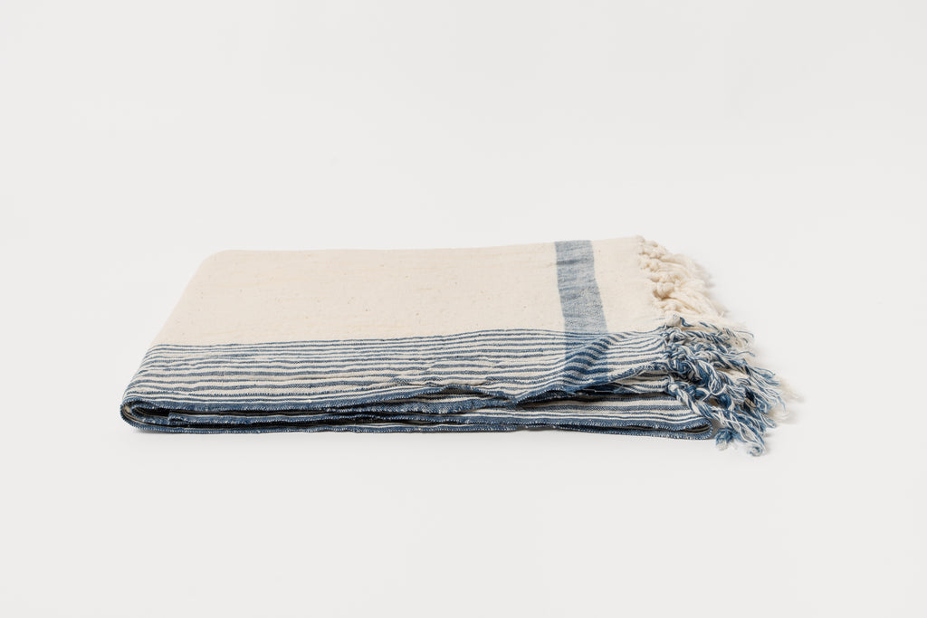 Natural Indigo Side Stripe Bath Towel