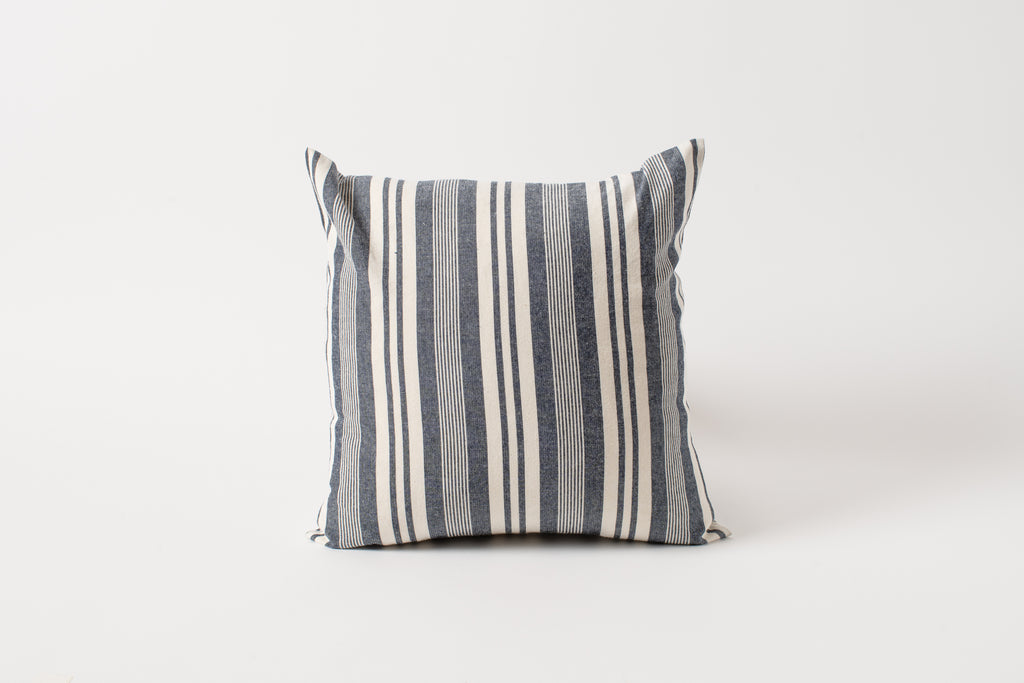 Navy White Stripe Denim Deadstock 14 x 14 Pillow