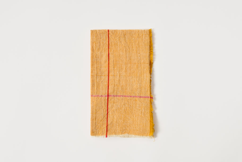 Yellow Cotton Napkins - Red Stripes