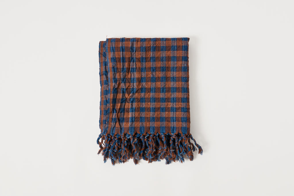 Indigo / Brown Kitchen Towel - Gingham/Blue Threads
