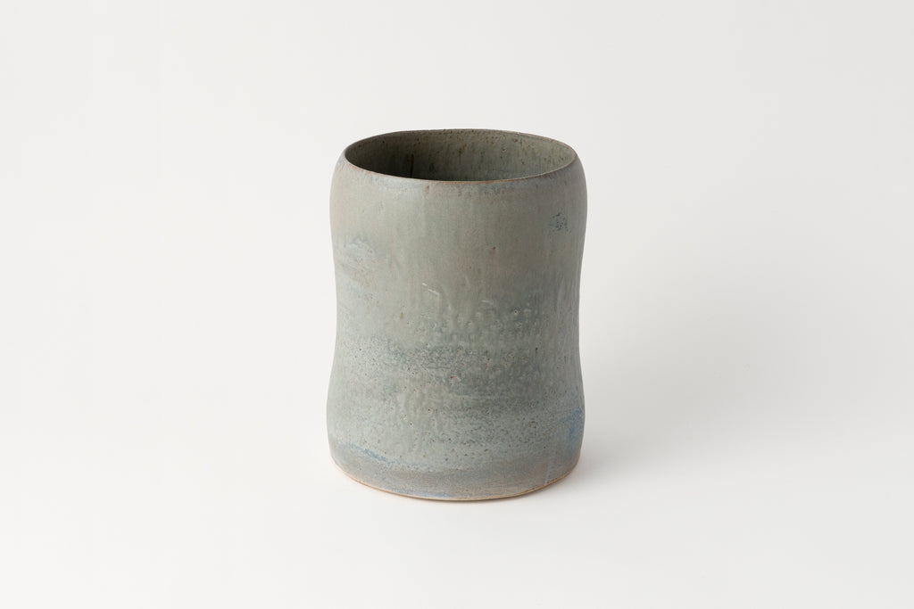 Wide Blue Ash Vase