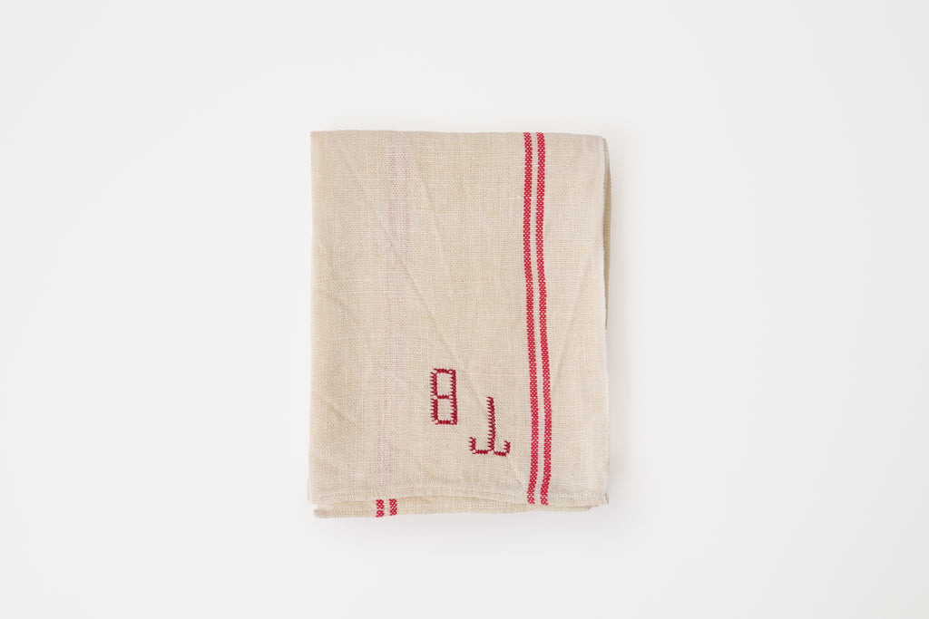 Vintage Tea Towel - Textured/Red Stripes