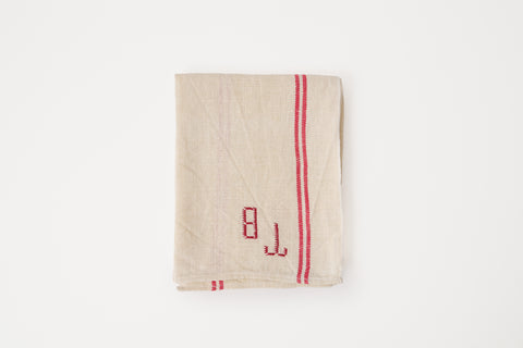 Vintage Tea Towel - Textured/Red Stripes