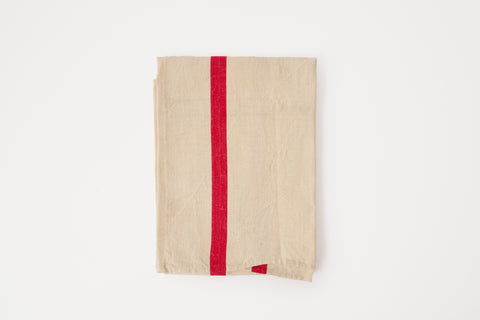Vintage Tea Towel - Beige/Wide Red Stripe