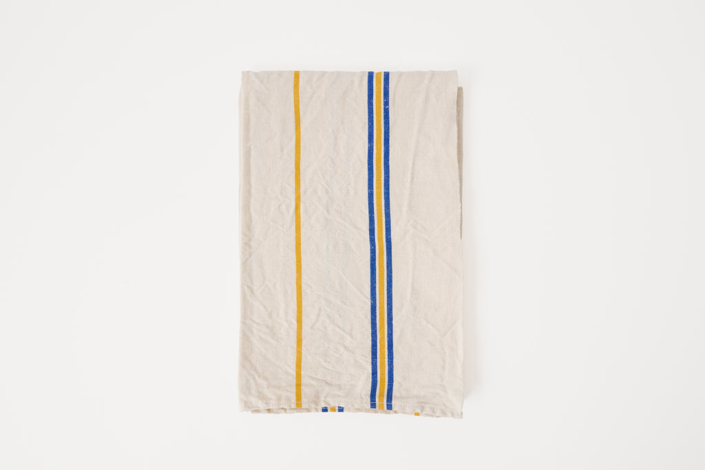 Vintage Tea Towel - Yellow/blue Stripes