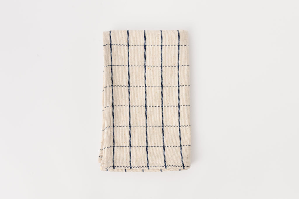 TPE 100% Cotton Natural w Navy Grid Tea Towel