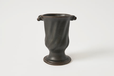 Pedestal Vase Black with Shell Handles