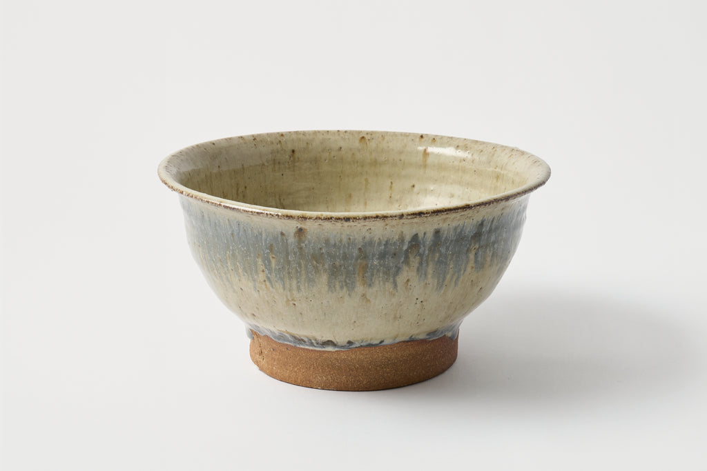 Mid-20th Bowl with Oatmeal & Blue-Gray Drip Glaze