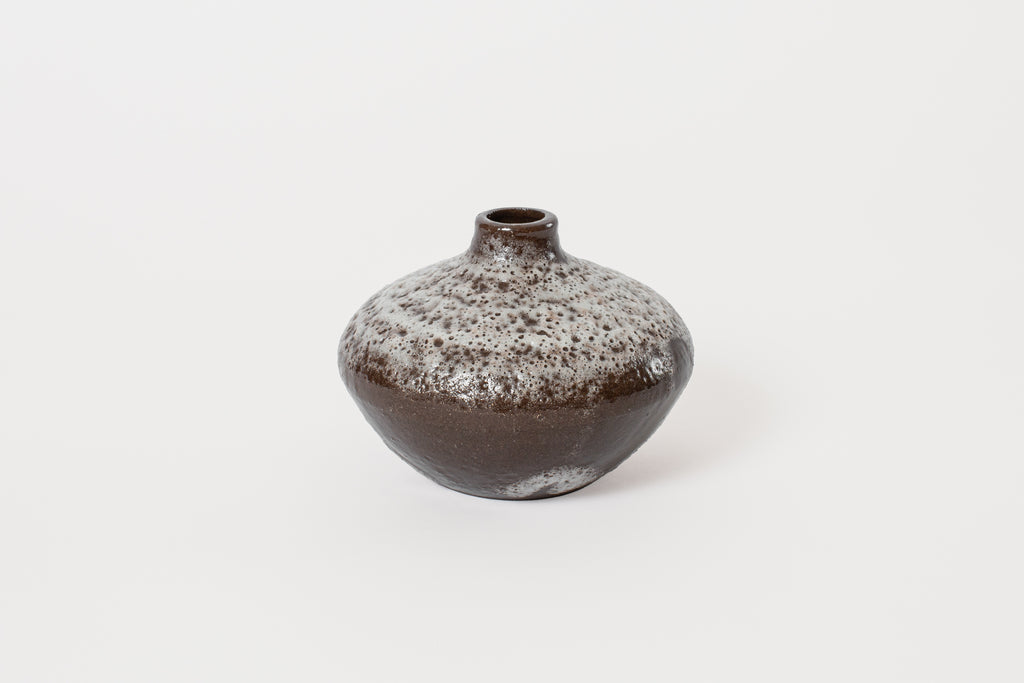 Short Bud Vase, Brown with White Lava