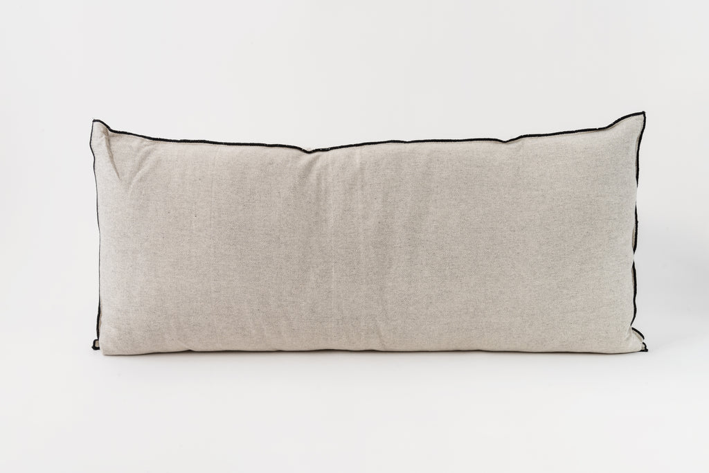 Pale Black with Black Overlocking 14 x 32 Cushion