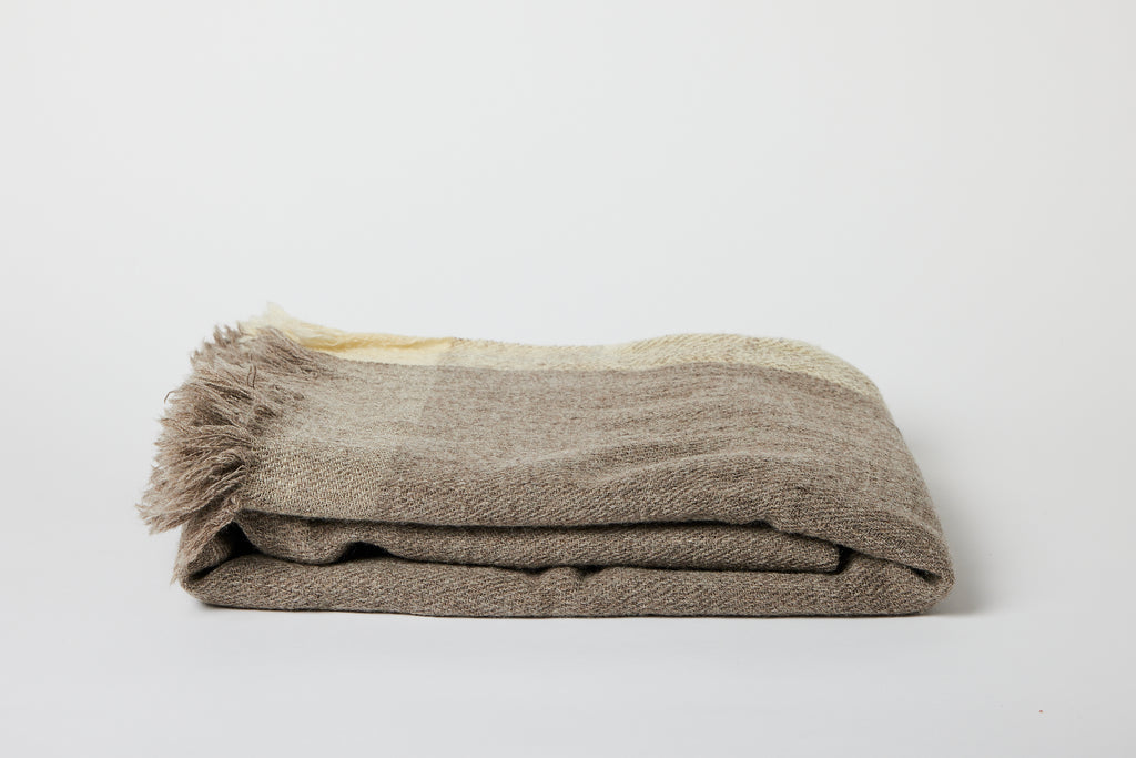 Grey Natural Wide Boarder Twill Wool Throw