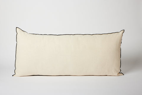 Plain Off White with Black Overlocking 14 x 32 Cushion