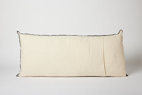 Plain Off White with Black Overlocking 14 x 32 Cushion