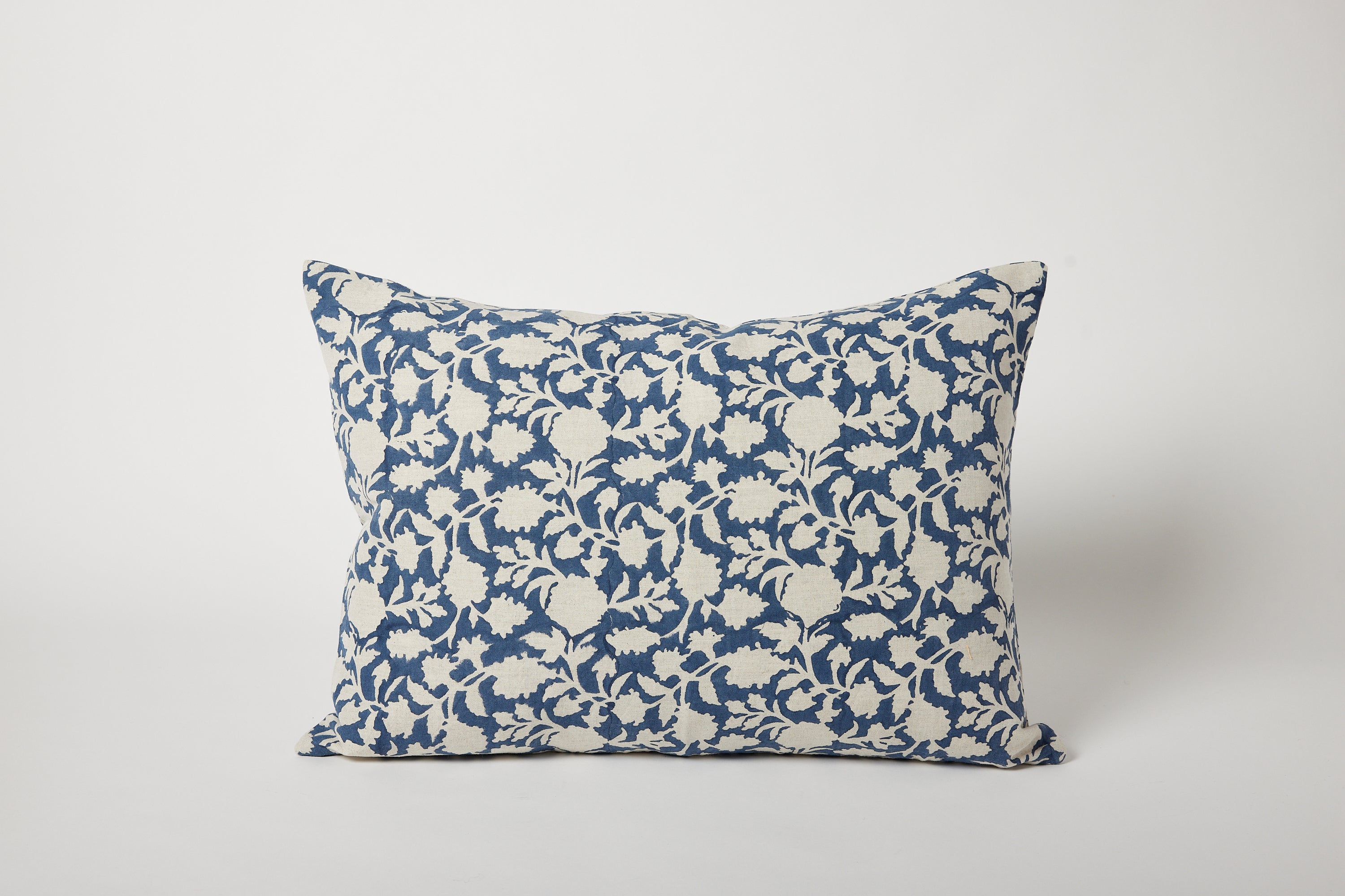 Amna Blue Floral Hand Block-printed Linen Pillow