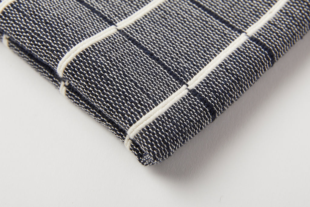TPE 100% Cotton Navy w Natural Grid Tea Towel