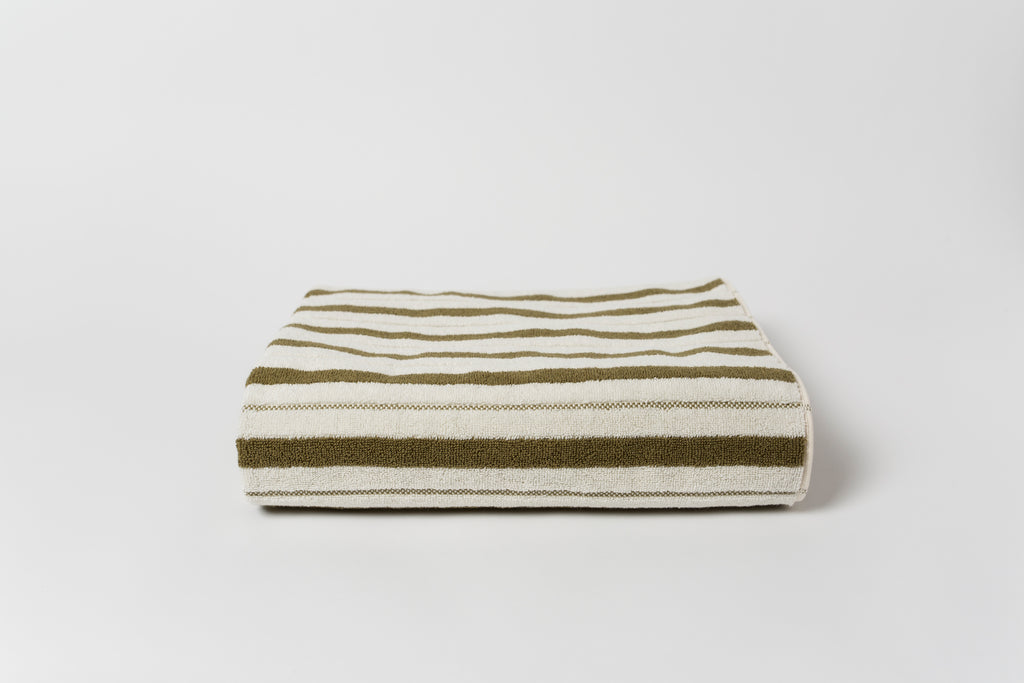 Organic Cotton Bath Mat in Caper/Chalk Lake House Stripe